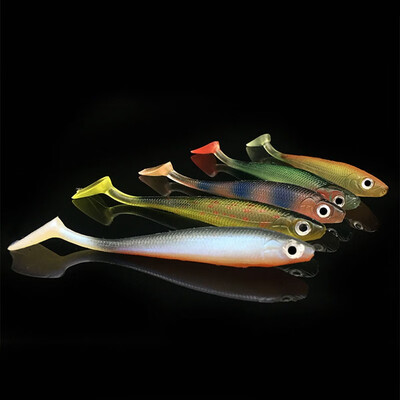 

5pcsset Fishing Wobblers PVC Artificial Bait T Shape Tail Fish Pattern Soft Lure Multi-Color Fishing Accessories 9cm 5g