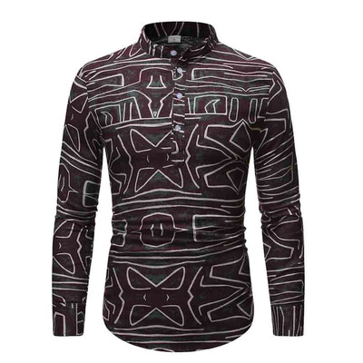 

Tailored Mens Ethnic Long Sleeve Casual Cotton Linen Printing Hawaiian Shirt Blouse