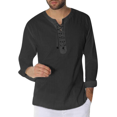 

Toponeto Fashion Mens Needle show Autumn Long Sleeve Casual Fit Cotton Round Top Blouse