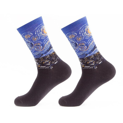 

A Pair Unique Oil Painting Series Comfortable Cotton Long Socks Warm&Breathable Sock for Men