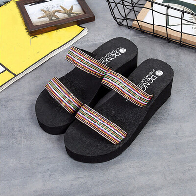 

Rose Summer Bohemia Beach Platform Bath Slippers Wedge Slope Slippers Women Shoes