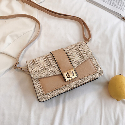 

Tailored Women Beach Color Matching Woven Bag Burlap Square Bag Messenger Bag