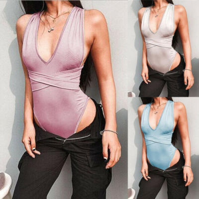 

Womens V Neck Bandage Bodysuit Sleeveless Romper Lingerie Jumpsuit Leotard Tops