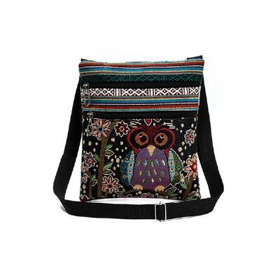 

Women Mini Crossbody Bag Owl Embroidery Jacquard Zipper Adjustable Strap Light Messenger Travel Outdoor Shoulder Bag