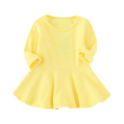 

Girls Pleated Dress Princess Autumn Solid Color Cotton Children Clothing