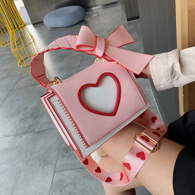 

Small party bag female new Korean version of the wild love wide shoulder strap bow shoulder bag Messenger bag tide