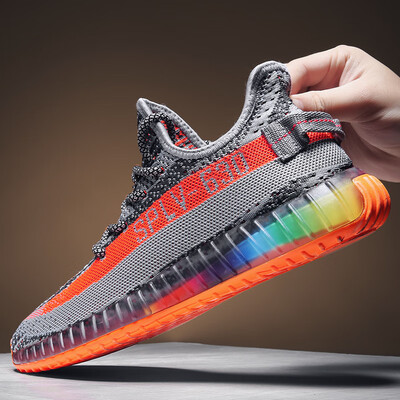 

Ins fashion transparent color bottom breathable mesh sneakers fashion outdoor trend flying woven running shoes men