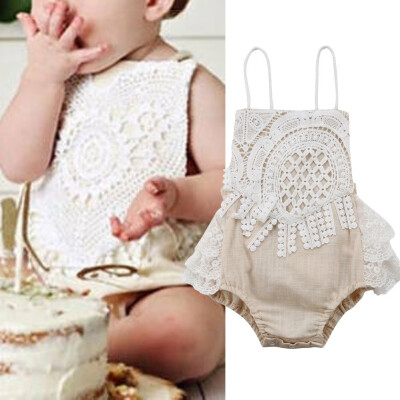 

Baby Girl Clothes Featured Cotton Lace Shoulder Straps Newborn Baby Kid Girl Clothing Lace Bodysuit Jumpsuit Outfit Clothes