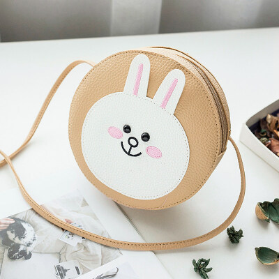 

Women Cute Round Leather Shoulder Bags Sweet Color Cartoon Rabbit Bear Circular Handbags For Teenage Girl Lovely Crossbody Bags