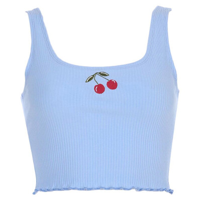 

Nomeni Women Sexy Summer Sleeveless Cherry Print Camis Crop Casual Tank Top