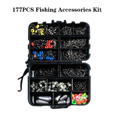 

177PCS Fishing Accessories Kit Set with Tackle Box Including Swivel Slides Ball Bearing Rolling Snap Barrel Jig Hook