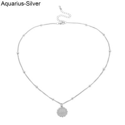 

Vintage 12 Constellation Zodiac Embossed Pendant Long Chain Necklace Jewelry