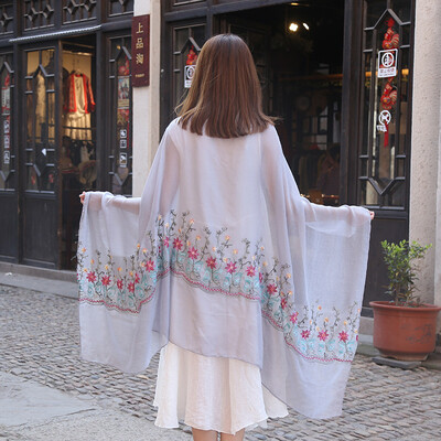 

Korean version of cotton&linen women spring&summer wild art long air conditioning large shawl scarf dual-use embroidery ethnic wind scarf