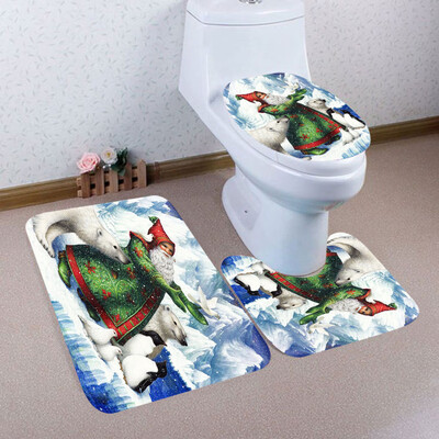 

Tailored 3PCS Christmas Bathroom Non-Slip Pedestal Rug Lid Toilet Cover Bath Mat Set