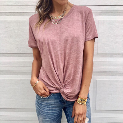 

Nomeni Women Casual Knot Short Sleeve Round Neck Tunic T-Shirt Tops Blouse BUL