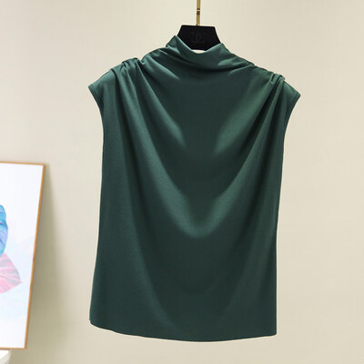 

Nomeni Women Turtleneck Sleeveless Cotton Solid Casual Loose Tunic Top Tee Shirt Tank