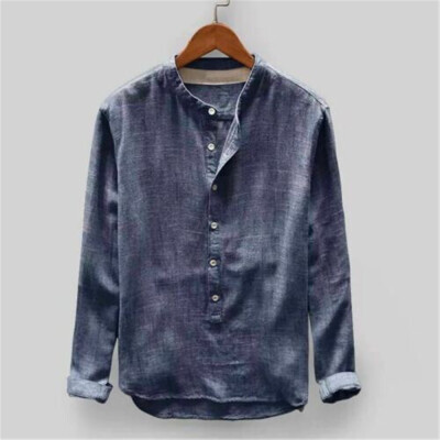 

Summer Casual Mens Linen Long Sleeve Shirt Button Up Loose Shirts Tops -4XL