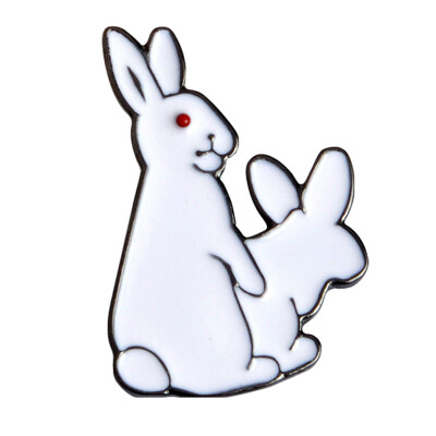 

2 White Rabbits Evil Animal Brooch Pins for Women Girl Men Badge Fashion Cartoon Animal Jewelry Gift