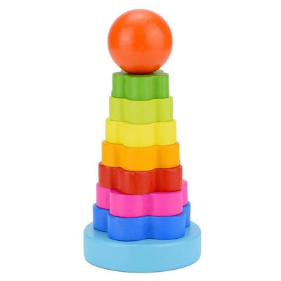 

Wooden Toys Baby Rainbow Stacked Tower Game Kids Early Education Toys Set