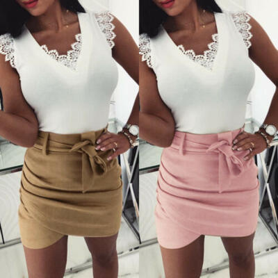 

Womens Sexy Bandage High Waist Pencil Slim Bodycon Hip Short Mini Skirt Dress UK