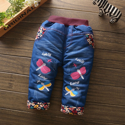 

Toddler Kids Girls Dragonfly Letter Floral Velvet Jeans Warm Trousers Pants
