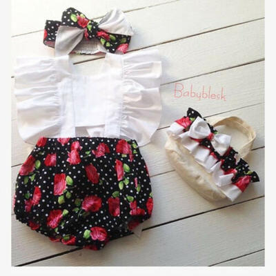 

Sweet Newborn Baby Girls Floral Ruffler RomperHeadband Jumpsuit Clothes Outfits