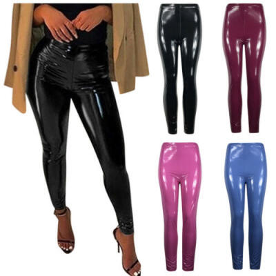 

Women Push Up PU Leather Leggings High Waist Pants Wet Look Slim Trousers