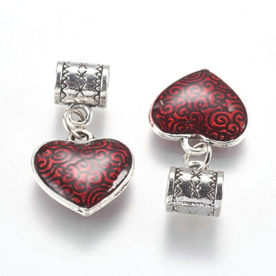 

Alloy European Dangle Beads Large Hole Pendants with Enamel Heart DarkRed Antique Silver 28mm Hole 5mm Pendant 16x15x4mm