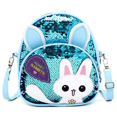 

Cute Rabbit Ear Sequins Backpack Girls Kids School PU Leather Knapsack