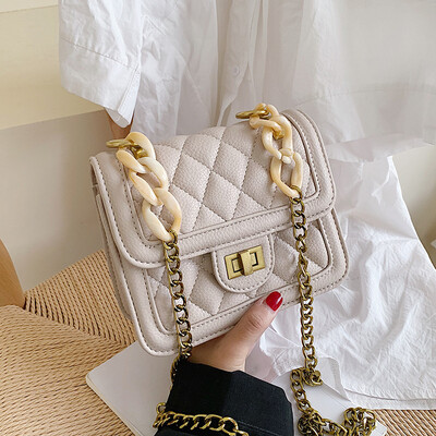 

Popular bag female 2019 new wave Korean version of the wild Messenger bag small bag Lingge chain foreign fashion small square bag
