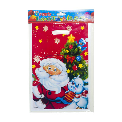 

10PCS Disposable Christmas Treat Bags With Handles PVC Candy Cookie Food Storage Pouch Gift Wrapping Bags Party Gifts Decoration