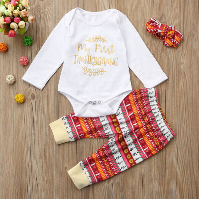 

Newborn Infant Baby Boy Girl Letter Romper TopsPants Thanksgiving Outfits Set