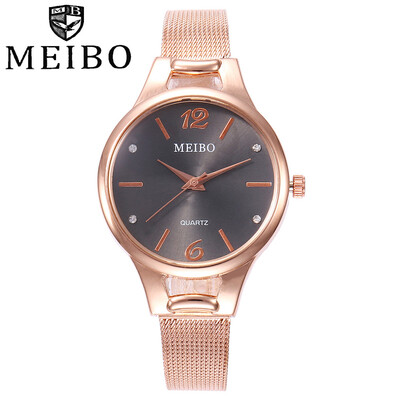

MEIBO Women Fashion Silver Mesh Roma Dial Quartz Watches Casual Ladies Stainless Steel Watches Gift Clock Relogio Feminino 533