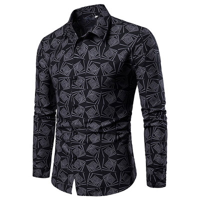 

Tailored Spring And Summer Mens Casual Pattern Stand Collar Button Long Sleeve Shirt