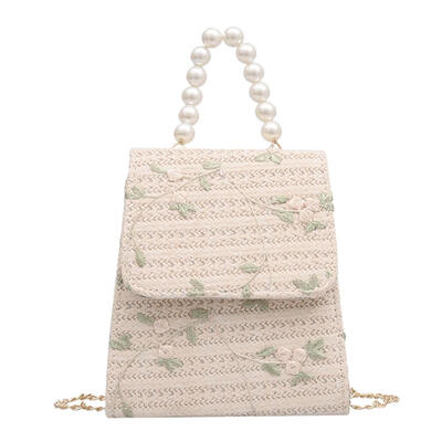 

Pearls Lace Flower Shoulder Handbags Women Straw Small Chain Crossbody Bags