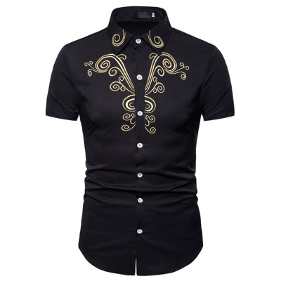 

Tailored Men Hipster Casual Slim Fit Short Sleeve Button Down Shirts Tops with Embroidery