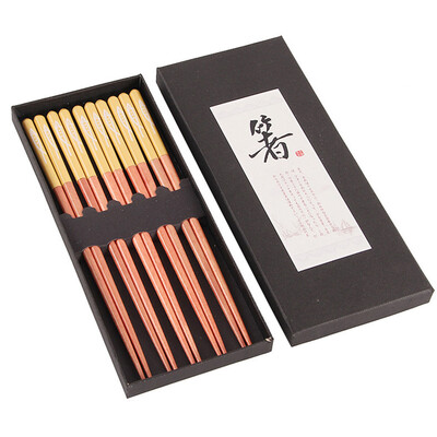 

Toponeto Wooden Chopsticks Set Manual Household Pointed Chopsticks 5 Double Gift 23cm