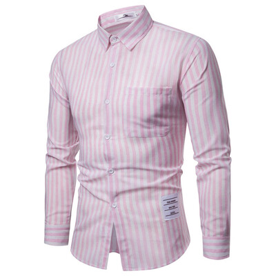 

Tailored Mens Fashion Business Leisure Striped Printing Long-sleeved Shirt Tops Blouse