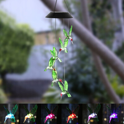 

Gobestart Color Changing LED Solar Wind Chime Hummingbird Wind for Gardening Lighting