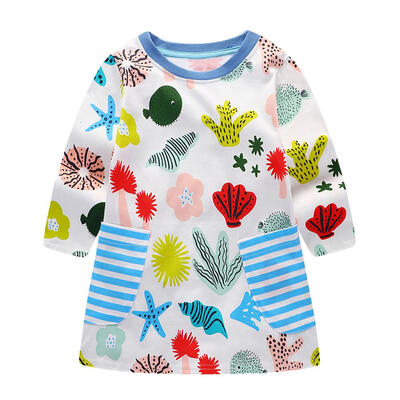 

Casual Cute Sea Animals Print Knitted Long Sleeve Dress Kids Girls Clothing