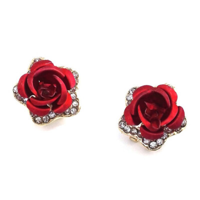 

Elegant Fashion New Diamond Rose Pierced Stud Women Girl Earrings Gift