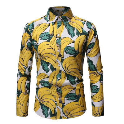 

Mens Long Sleeve Floral Shirt Casual Button Down Print Beach Shirts