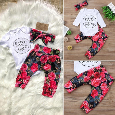 

Boutique Newborn Baby Girl Cotton Tops Romper Flower Pants Outfits Clothes