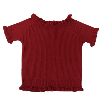 

Top Women Summer Sexy Casual Off-shoulder Ruffled Slim Fit Short Sleeve Knitwear