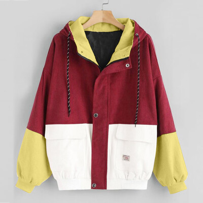 

Roseonmyhand Women Long Sleeve Corduroy Patchwork Oversize Jacket Windbreaker Coat Overcoat