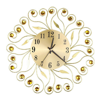 

Retro Luxury Decorative Flower Diamond Round Quartz Clock Metal Art Wall Clock Mute Home Living Room Decor
