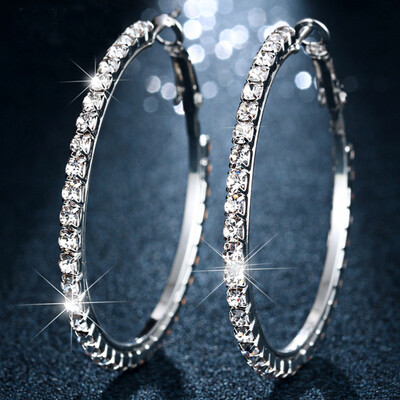 

Elegant Big Circle Round Hoop Earrings Women Rhinestone Inlaid Wedding Jewelry