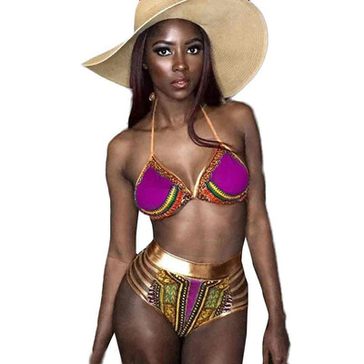 

Roseonmyhand Women African Print Bikini Set Swimwear Push-Up Padded Bra Swimsuit Beachwear