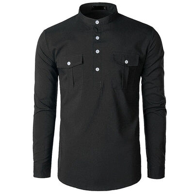 

Cotton Shirts Mens Mandarin Style Slim Plain Basic Casual Shirts Grandad Collar