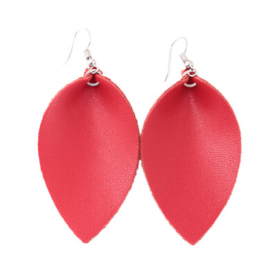 

Women Girls Retro Party Jewelry Faux Leather Leaf Drop Pendant Hook Earrings